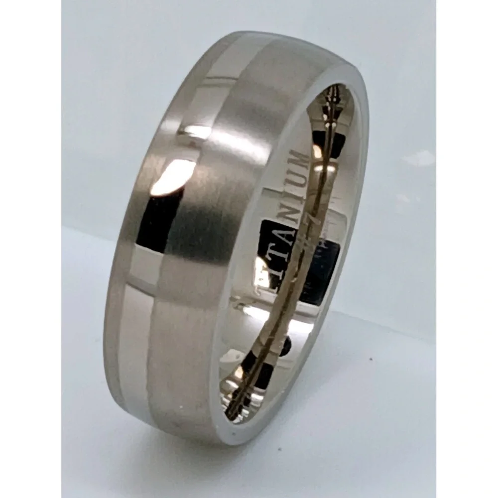 Vintage Titanium 6mm Band Ring Brushed Polished Silver Tone Size 7 Y2K 90s NOS